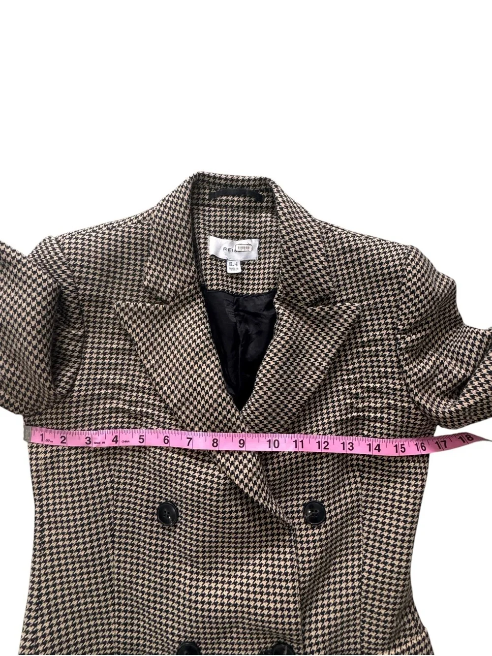 REISS Ella Double-Breasted Dogtooth Wool-Blend Puckered Shoulder Blazer Size 2 - Picture 9 of 11